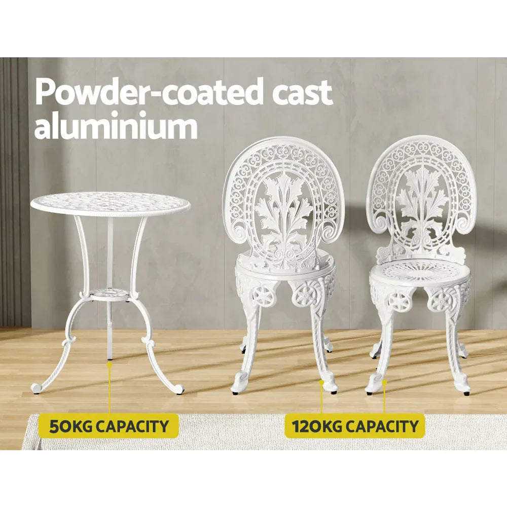 Gardeon 3PC Patio Furniture Outdoor Bistro Set Dining Chairs Aluminium White - Mekamart Australia