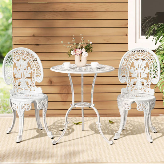 Gardeon 3PC Patio Furniture Outdoor Bistro Set Dining Chairs Aluminium White - Mekamart Australia