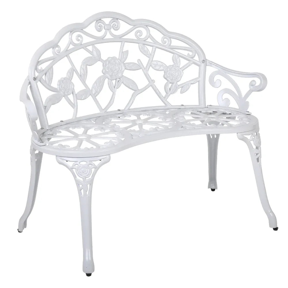 Gardeon Outdoor Garden Bench Seat 100cm Cast Aluminium Outdoor Patio Chair Vintage White - Mekamart Australia