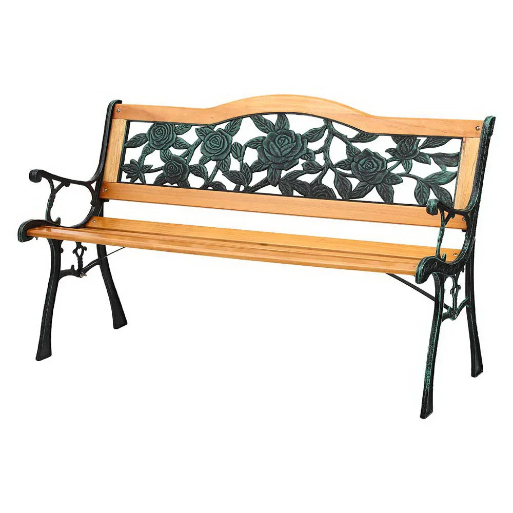 Gardeon Outdoor Garden Bench Seat 126cm Wooden Cast Iron 3 Seater Patio Furniture - Mekamart Australia