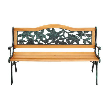 Gardeon Outdoor Garden Bench Seat 126cm Wooden Cast Iron 3 Seater Patio Furniture - Mekamart Australia