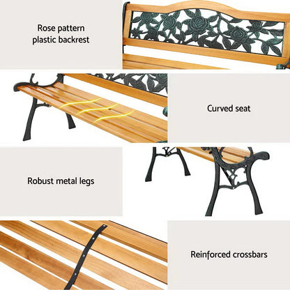 Gardeon Outdoor Garden Bench Seat 126cm Wooden Cast Iron 3 Seater Patio Furniture - Mekamart Australia