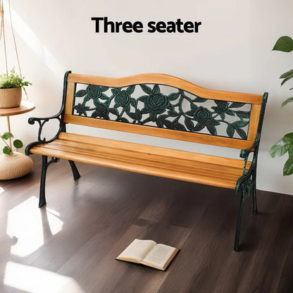 Gardeon Outdoor Garden Bench Seat 126cm Wooden Cast Iron 3 Seater Patio Furniture - Mekamart Australia