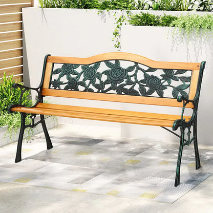 Gardeon Outdoor Garden Bench Seat 126cm Wooden Cast Iron 3 Seater Patio Furniture - Mekamart Australia