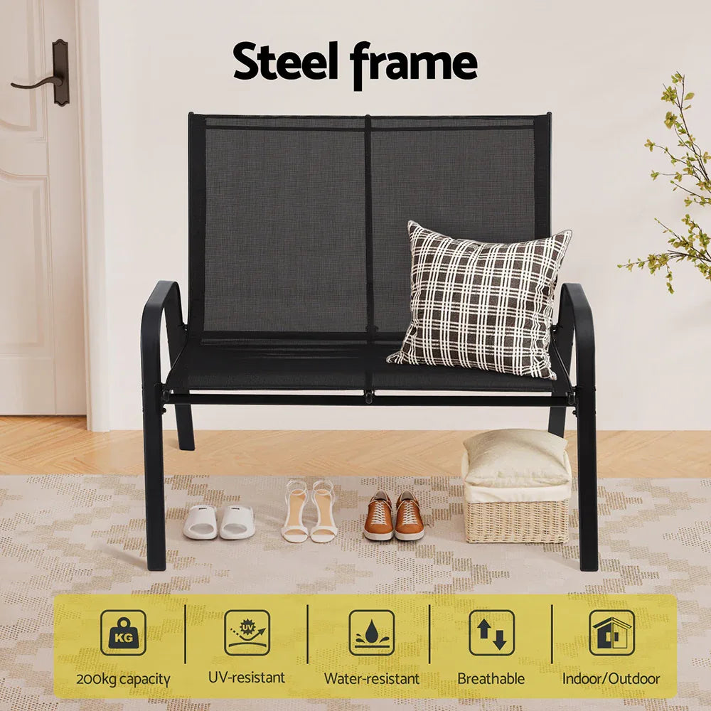 Gardeon Garden Bench Seat Steel Outdoor Patio Park Lounge Backyard Chair Black - Mekamart Australia