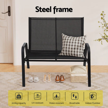 Gardeon Garden Bench Seat Steel Outdoor Patio Park Lounge Backyard Chair Black - Mekamart Australia