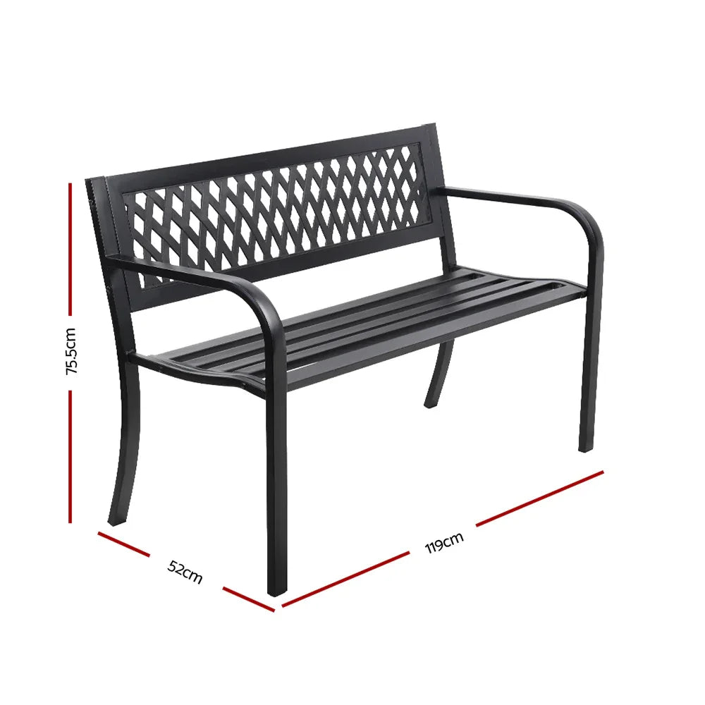 Gardeon Outdoor Garden Bench Seat Steel Outdoor Furniture 2 Seater Park Black - Mekamart Australia