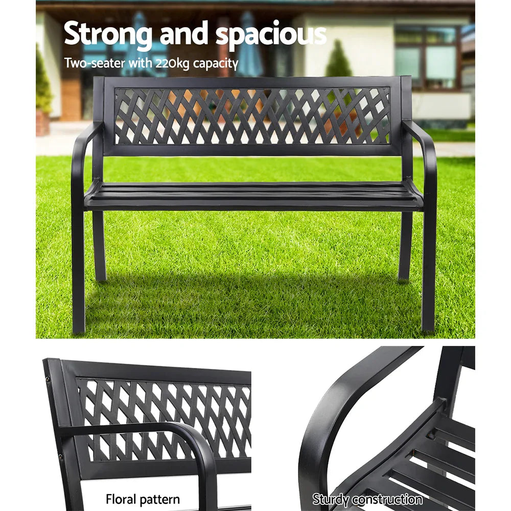 Gardeon Outdoor Garden Bench Seat Steel Outdoor Furniture 2 Seater Park Black - Mekamart Australia