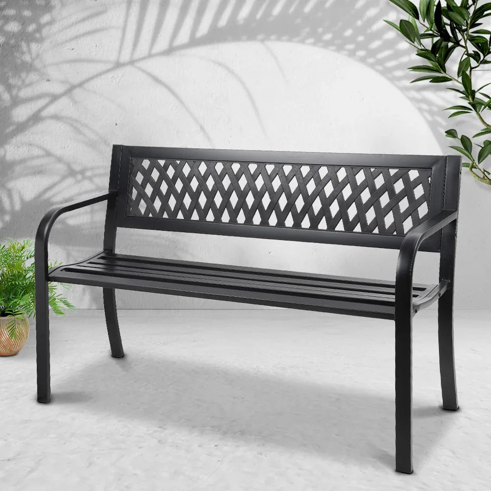 Gardeon Outdoor Garden Bench Seat Steel Outdoor Furniture 2 Seater Park Black - Mekamart Australia