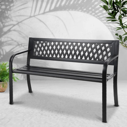 Gardeon Outdoor Garden Bench Seat Steel Outdoor Furniture 2 Seater Park Black - Mekamart Australia