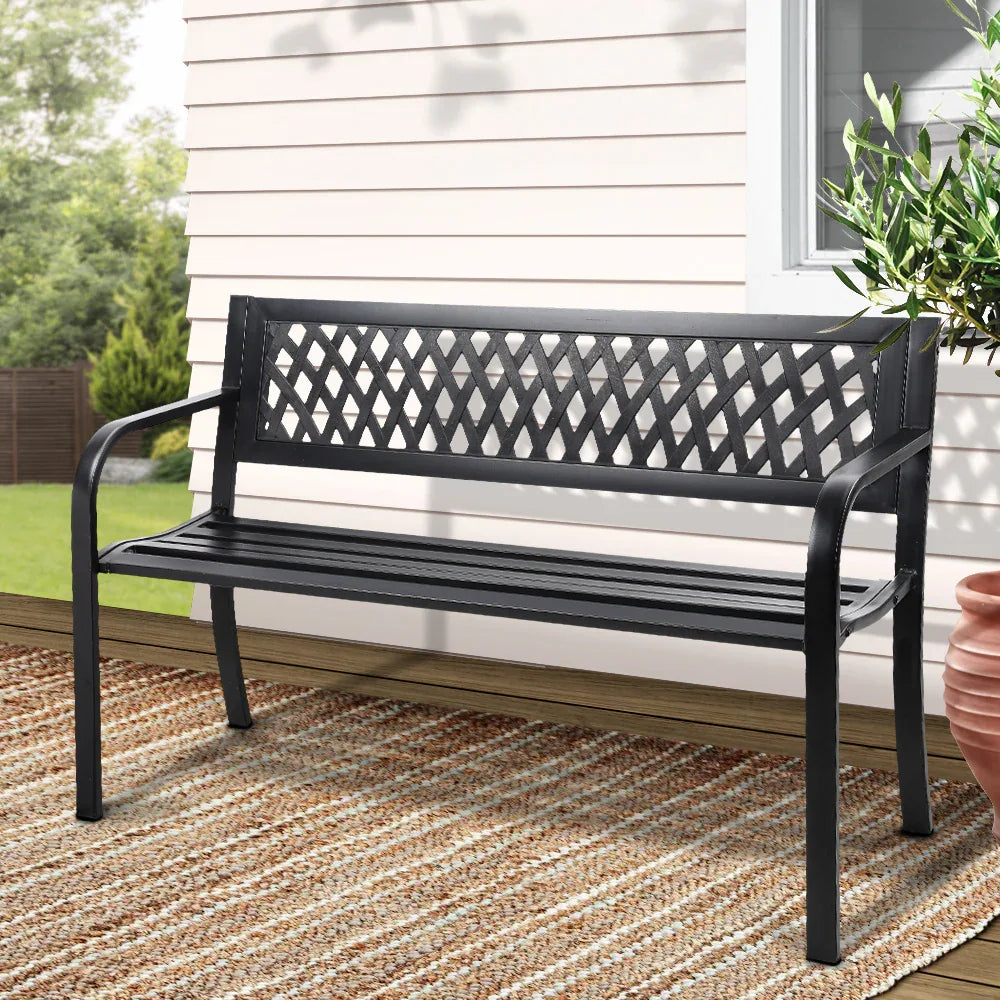 Gardeon Outdoor Garden Bench Seat Steel Outdoor Furniture 2 Seater Park Black - Mekamart Australia