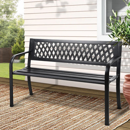 Gardeon Outdoor Garden Bench Seat Steel Outdoor Furniture 2 Seater Park Black - Mekamart Australia