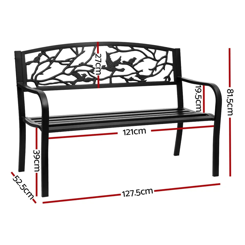 Gardeon Outdoor Bench Seat Garden Steel Outdoor Furniture 3 Seater Park Black - Mekamart Australia