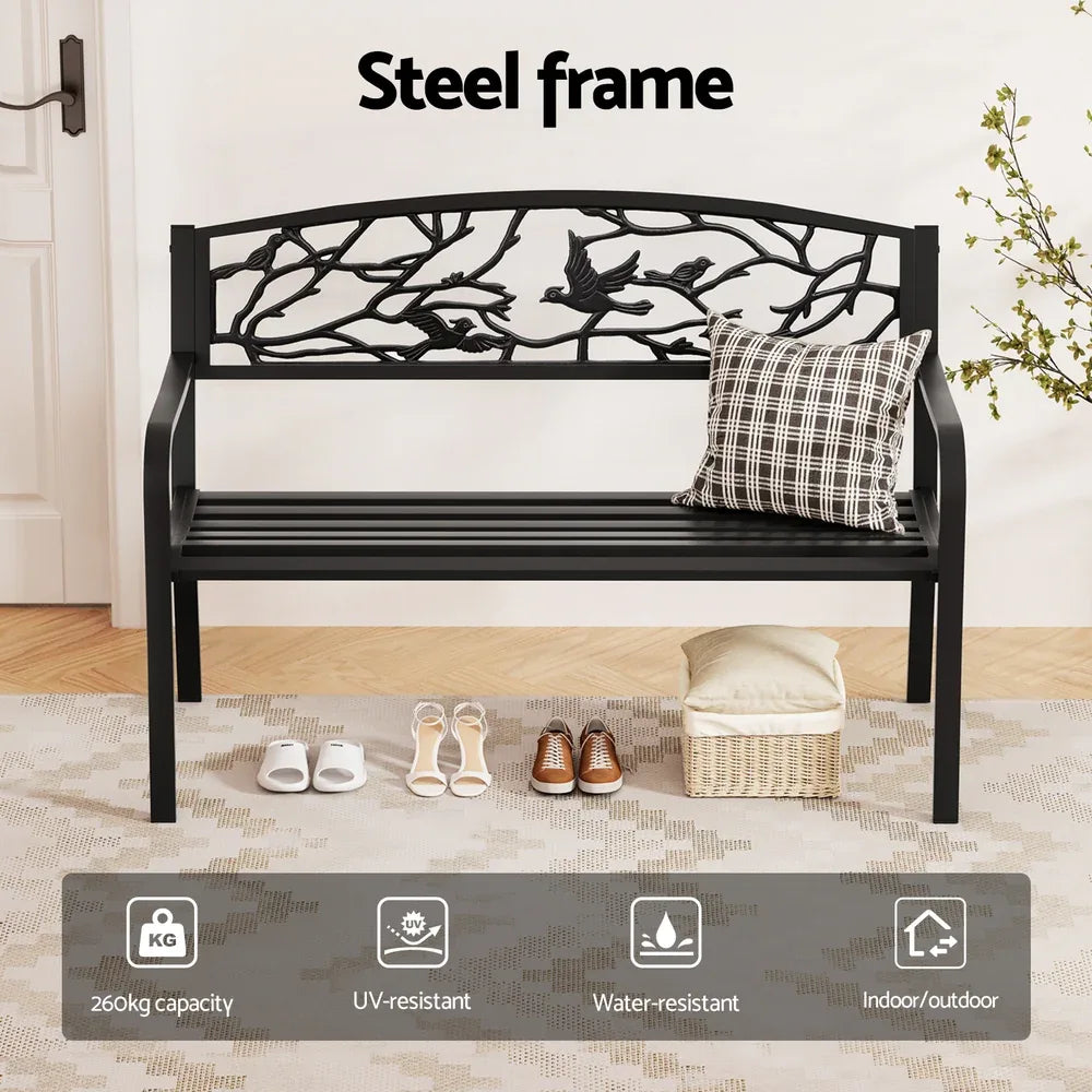 Gardeon Outdoor Bench Seat Garden Steel Outdoor Furniture 3 Seater Park Black - Mekamart Australia