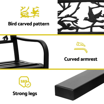 Gardeon Outdoor Bench Seat Garden Steel Outdoor Furniture 3 Seater Park Black - Mekamart Australia