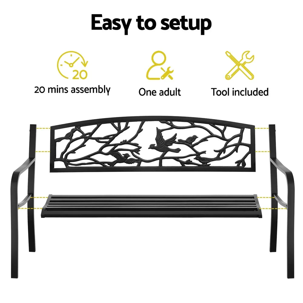Gardeon Outdoor Bench Seat Garden Steel Outdoor Furniture 3 Seater Park Black - Mekamart Australia
