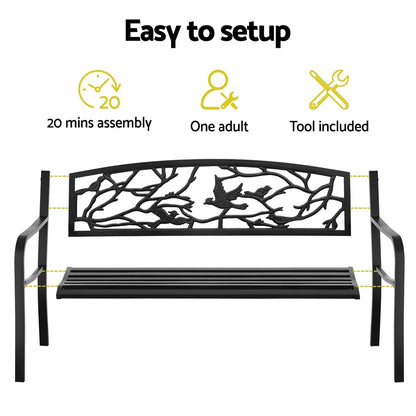 Gardeon Outdoor Bench Seat Garden Steel Outdoor Furniture 3 Seater Park Black - Mekamart Australia