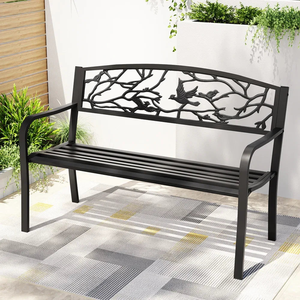 Gardeon Outdoor Bench Seat Garden Steel Outdoor Furniture 3 Seater Park Black - Mekamart Australia