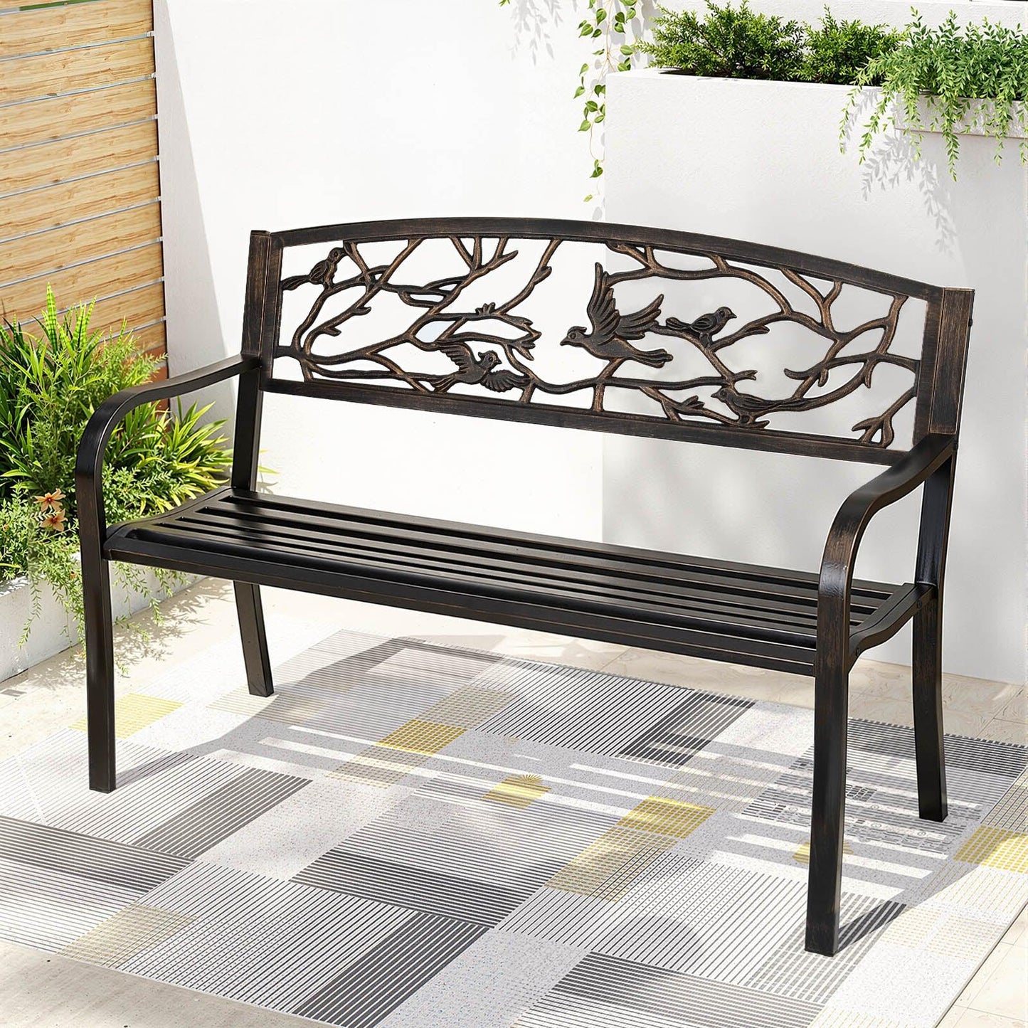 Gardeon Outdoor Bench Seat Garden Steel Outdoor Furniture 3 Seater Park Bronze - Mekamart Australia