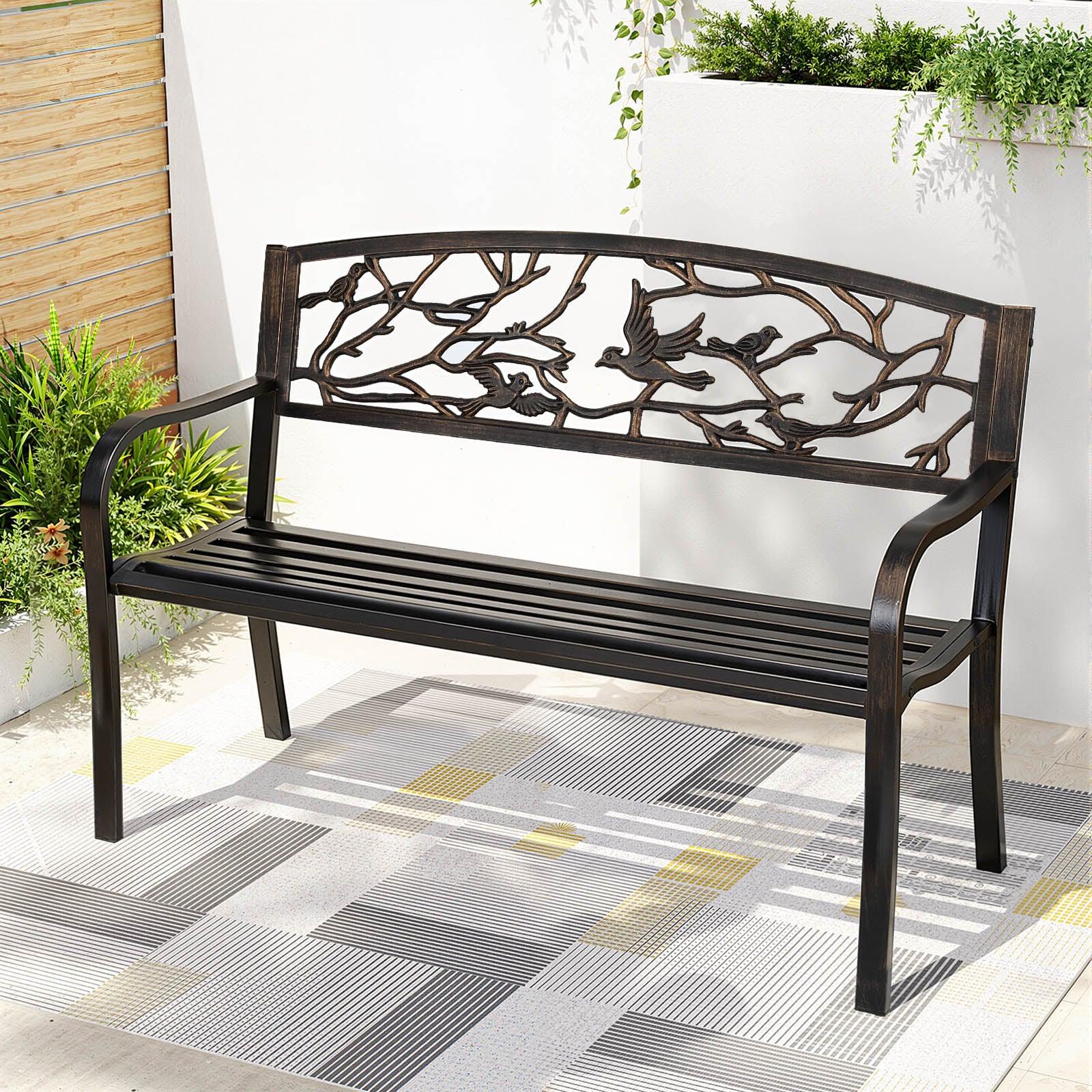 Gardeon Outdoor Bench Seat Garden Steel Outdoor Furniture 3 Seater Park Bronze - Mekamart Australia