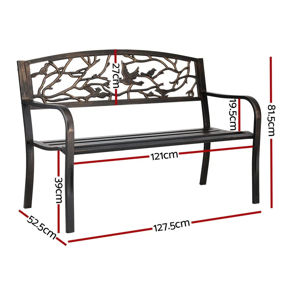 Gardeon Outdoor Bench Seat Garden Steel Outdoor Furniture 3 Seater Park Bronze - Mekamart Australia