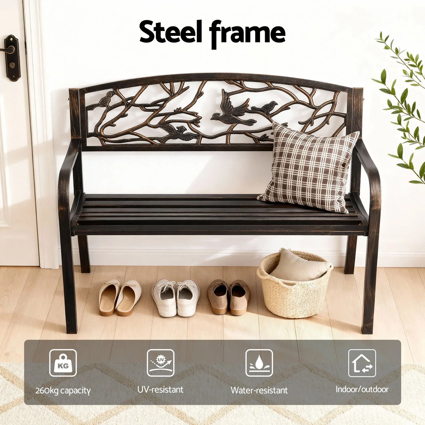 Gardeon Outdoor Bench Seat Garden Steel Outdoor Furniture 3 Seater Park Bronze - Mekamart Australia