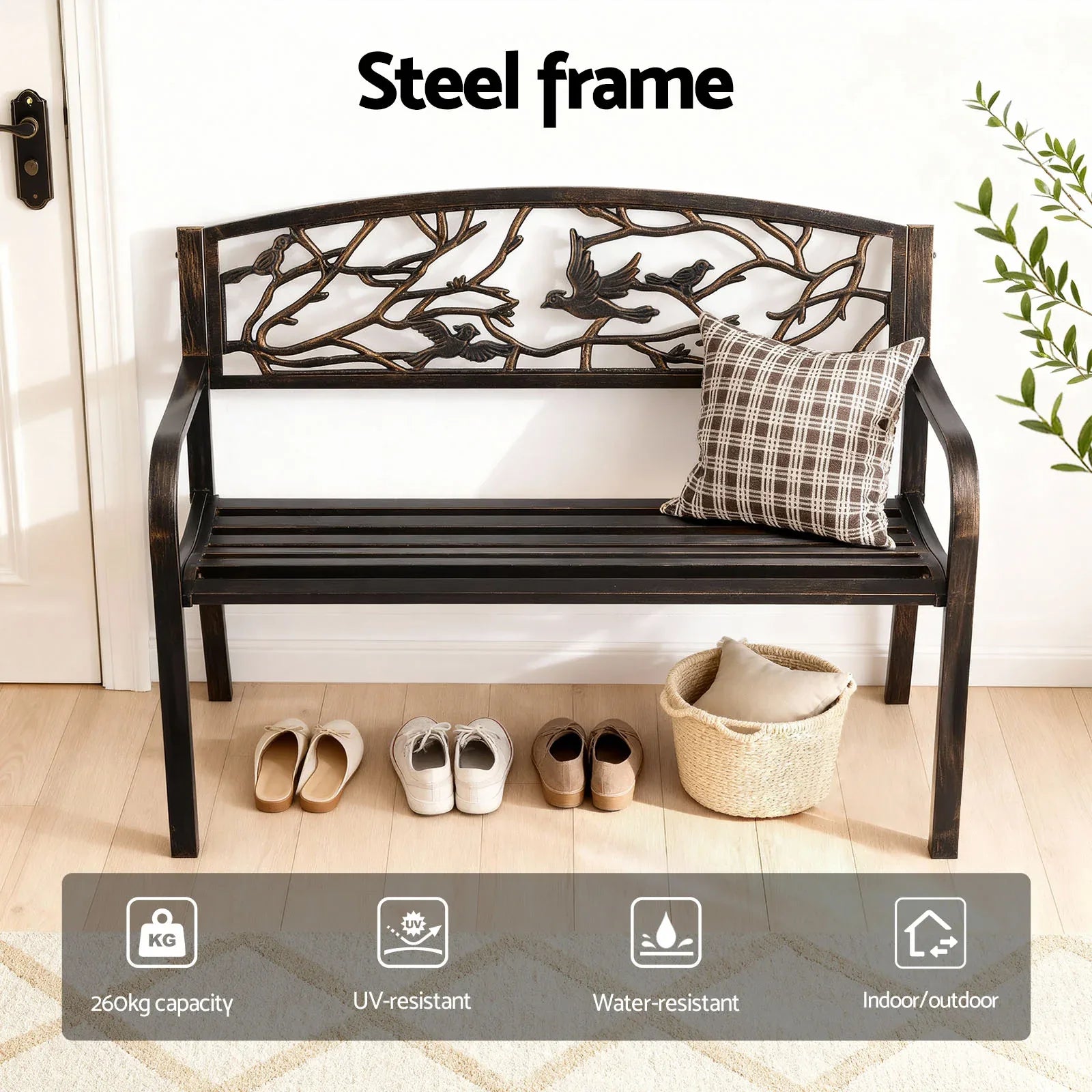 Gardeon Outdoor Bench Seat Garden Steel Outdoor Furniture 3 Seater Park Bronze - Mekamart Australia
