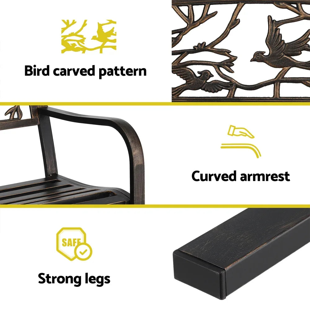 Gardeon Outdoor Bench Seat Garden Steel Outdoor Furniture 3 Seater Park Bronze - Mekamart Australia