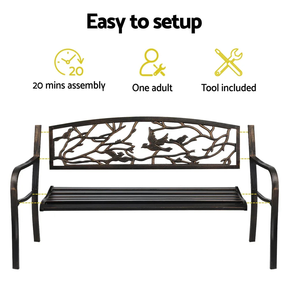 Gardeon Outdoor Bench Seat Garden Steel Outdoor Furniture 3 Seater Park Bronze - Mekamart Australia