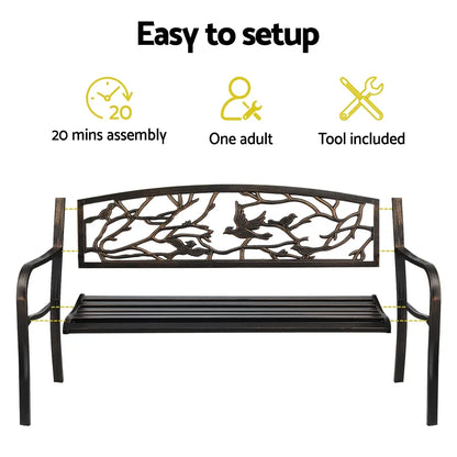 Gardeon Outdoor Bench Seat Garden Steel Outdoor Furniture 3 Seater Park Bronze - Mekamart Australia