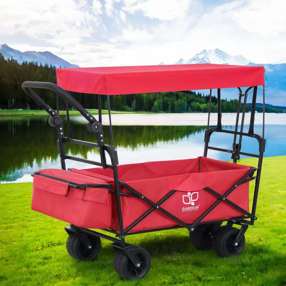 Gardeon Garden Cart with Removable Canopy Red - Mekamart Australia