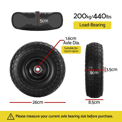 Gardeon 2pcs, 4.10/3.50-4 Tire And Wheel Flat Free, 26cm Solid Rubber Tires with 5/8 Axle Bore Hole And Double Sealed Bearings, Perfect for Wheelbarrow, Garden Cart, Wagon, Dolly - Mekamart Australia