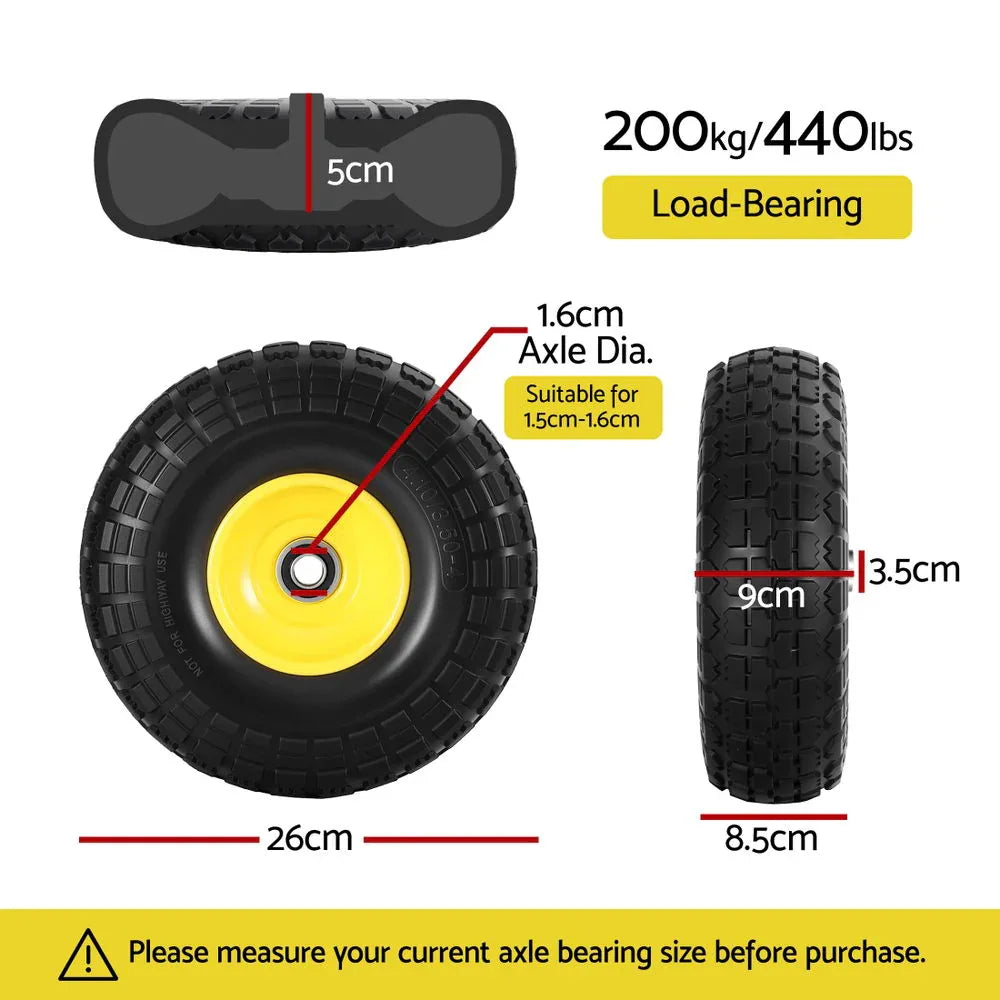 Gardeon 2pcs, 4.10/3.50-4 Tire And Wheel Flat Free, 26cm Solid Rubber Tires with 5/8 Axle Bore Hole And Double Sealed Bearings, Perfect for Wheelbarrow, Garden Cart, Wagon, Dolly - Mekamart Australia