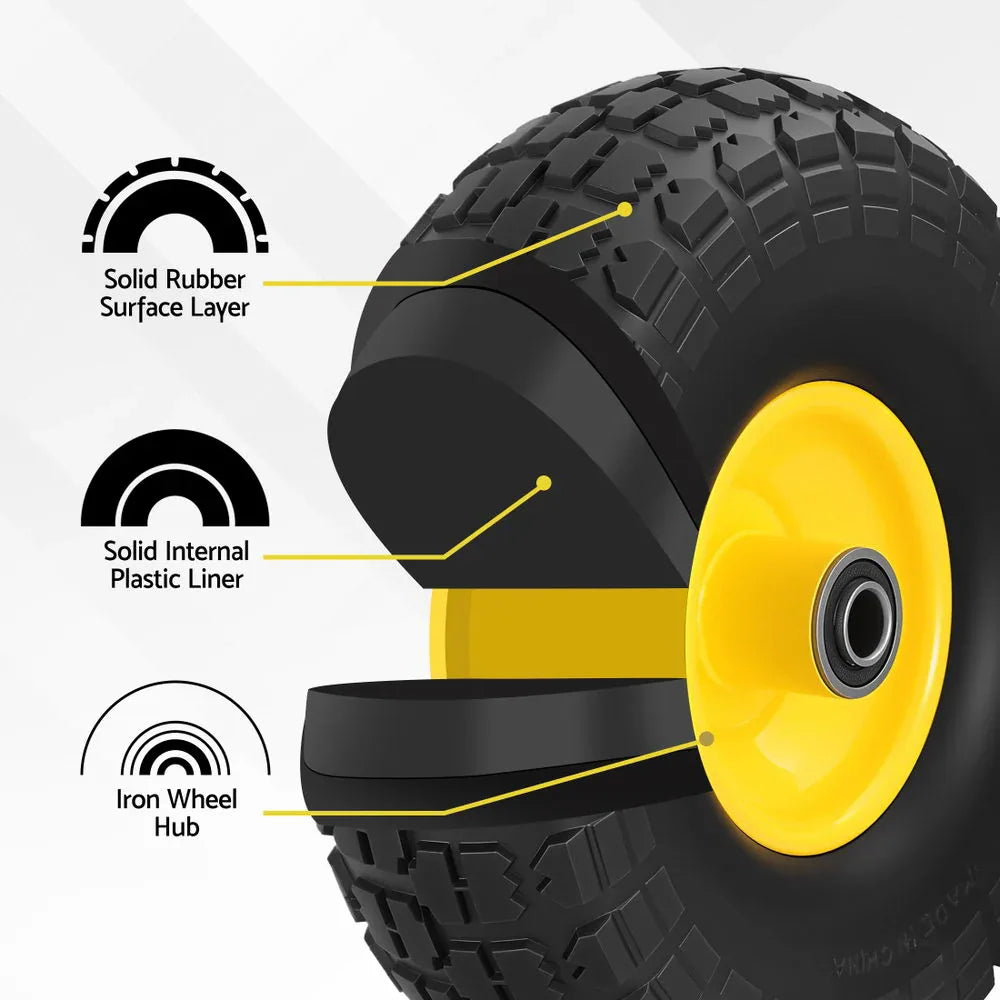 Gardeon 2pcs, 4.10/3.50-4 Tire And Wheel Flat Free, 26cm Solid Rubber Tires with 5/8 Axle Bore Hole And Double Sealed Bearings, Perfect for Wheelbarrow, Garden Cart, Wagon, Dolly - Mekamart Australia