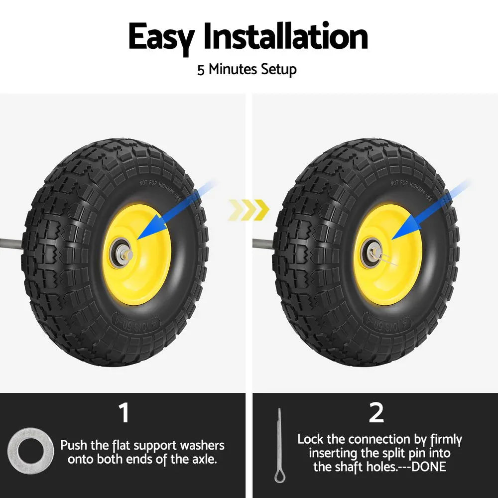 Gardeon 2pcs, 4.10/3.50-4 Tire And Wheel Flat Free, 26cm Solid Rubber Tires with 5/8 Axle Bore Hole And Double Sealed Bearings, Perfect for Wheelbarrow, Garden Cart, Wagon, Dolly - Mekamart Australia