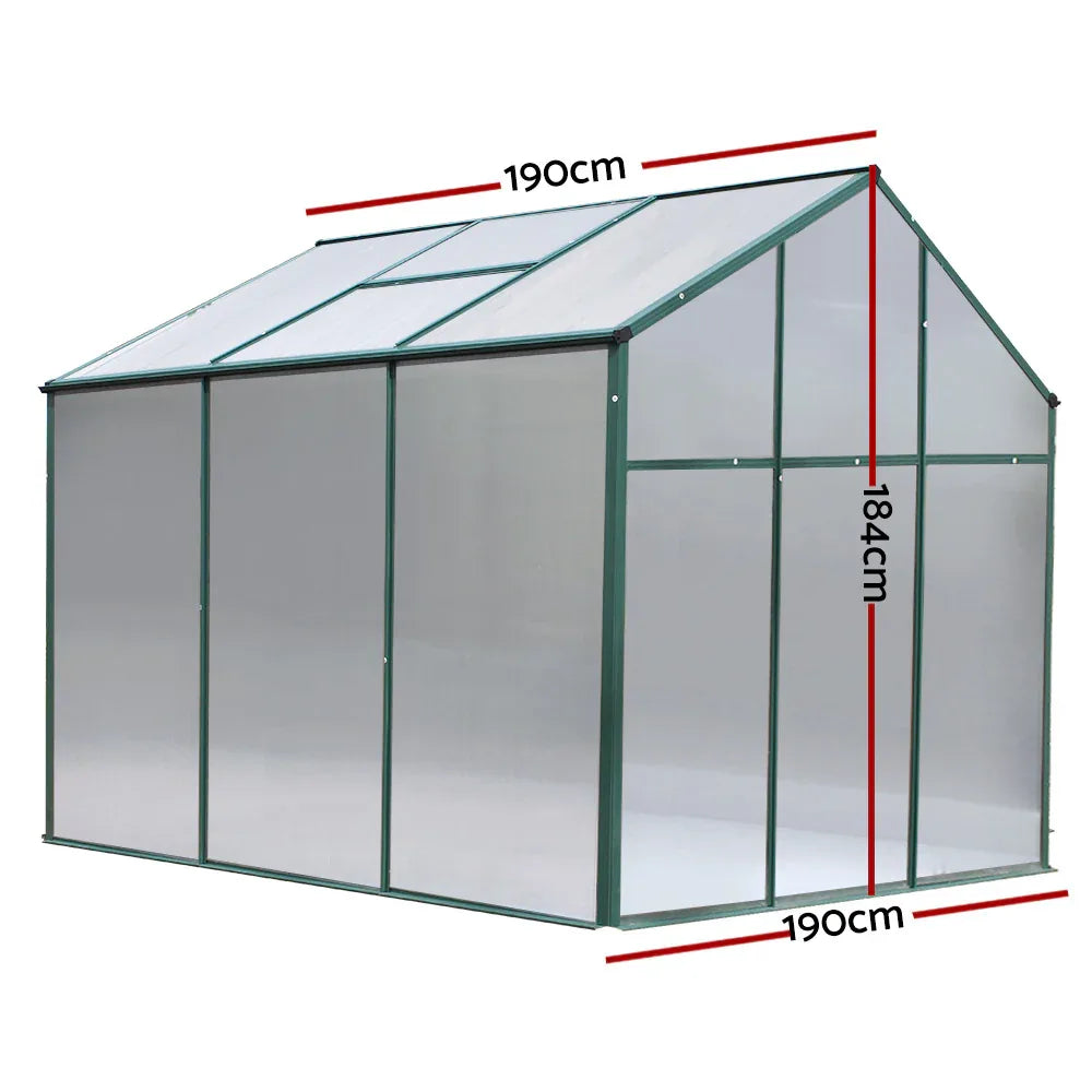 Green Fingers Greenhouse 1.9x1.9x1.83M Aluminium Polycarbonate Green House Garden Shed - Mekamart Australia