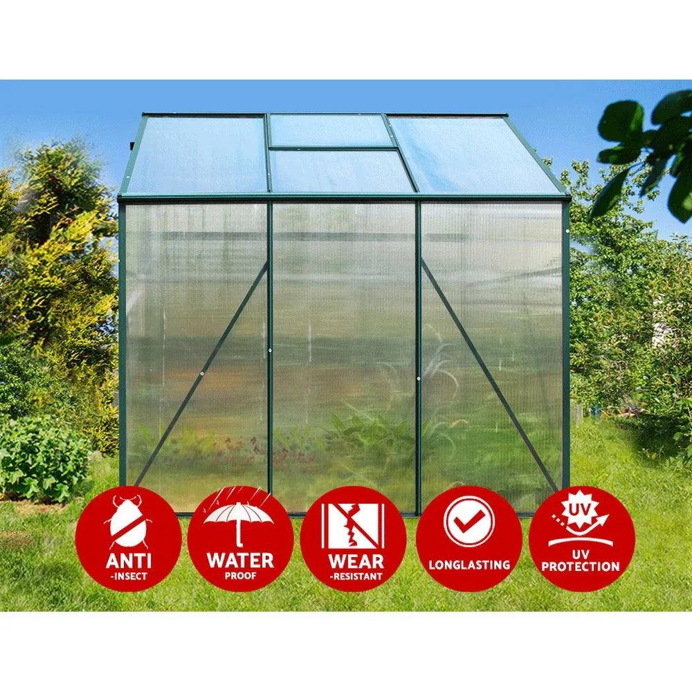 Green Fingers Greenhouse 1.9x1.9x1.83M Aluminium Polycarbonate Green House Garden Shed - Mekamart Australia
