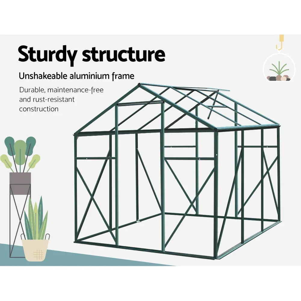 Green Fingers Greenhouse 1.9x1.9x1.83M Aluminium Polycarbonate Green House Garden Shed - Mekamart Australia