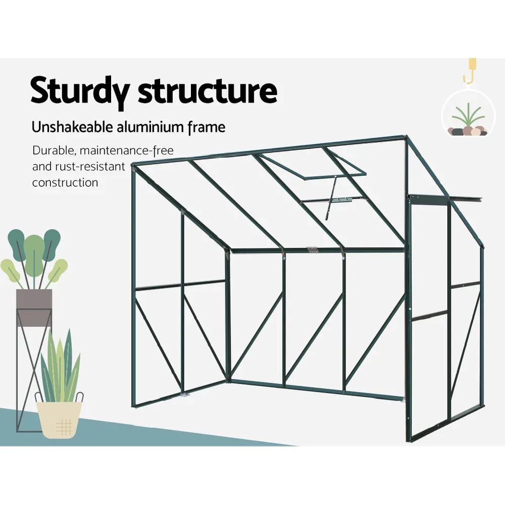 Green Fingers Greenhouse 2.52x1.27x2.13M Lean-to Aluminium Polycarbonate Green House Garden Shed - Mekamart Australia