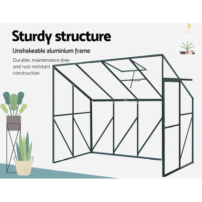 Green Fingers Greenhouse 2.52x1.27x2.13M Lean-to Aluminium Polycarbonate Green House Garden Shed - Mekamart Australia