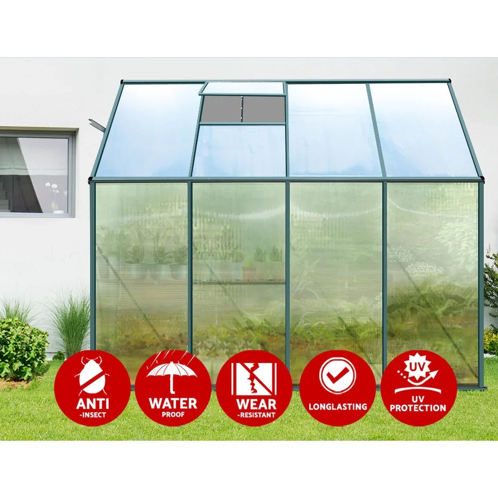 Green Fingers Greenhouse 2.52x1.27x2.13M Lean-to Aluminium Polycarbonate Green House Garden Shed - Mekamart Australia