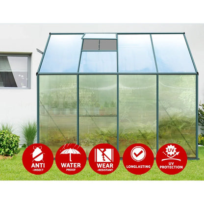 Green Fingers Greenhouse 2.52x1.27x2.13M Lean-to Aluminium Polycarbonate Green House Garden Shed - Mekamart Australia