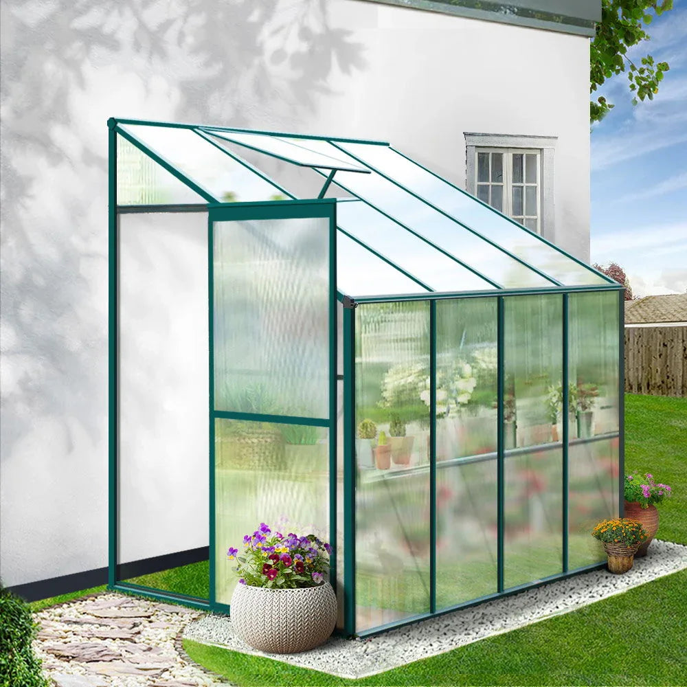 Green Fingers Greenhouse 2.52x1.27x2.13M Lean-to Aluminium Polycarbonate Green House Garden Shed - Mekamart Australia