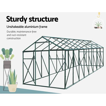 Green Fingers Greenhouse 5.1x2.44x2.1M Aluminium Polycarbonate Green House Garden Shed - Mekamart Australia