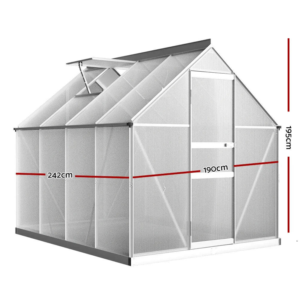 Green Fingers Greenhouse 2.42x1.9x1.95M Aluminium Polycarbonate Green House Garden Shed - Mekamart Australia