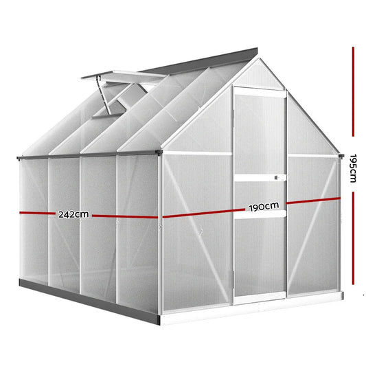 Green Fingers Greenhouse 2.42x1.9x1.95M Aluminium Polycarbonate Green House Garden Shed - Mekamart Australia