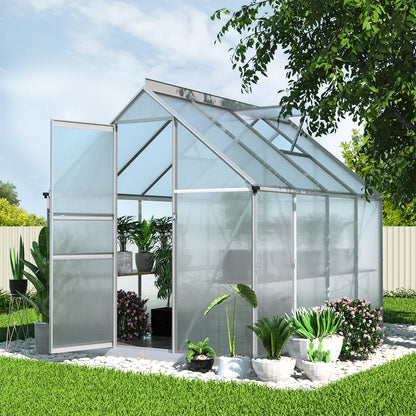 Green Fingers Greenhouse 2.42x1.9x1.95M Aluminium Polycarbonate Green House Garden Shed - Mekamart Australia