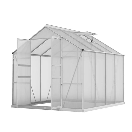 Green Fingers Greenhouse 2.42x2.5x2.26M Aluminium Double Doors Green House Garden Shed - Mekamart Australia