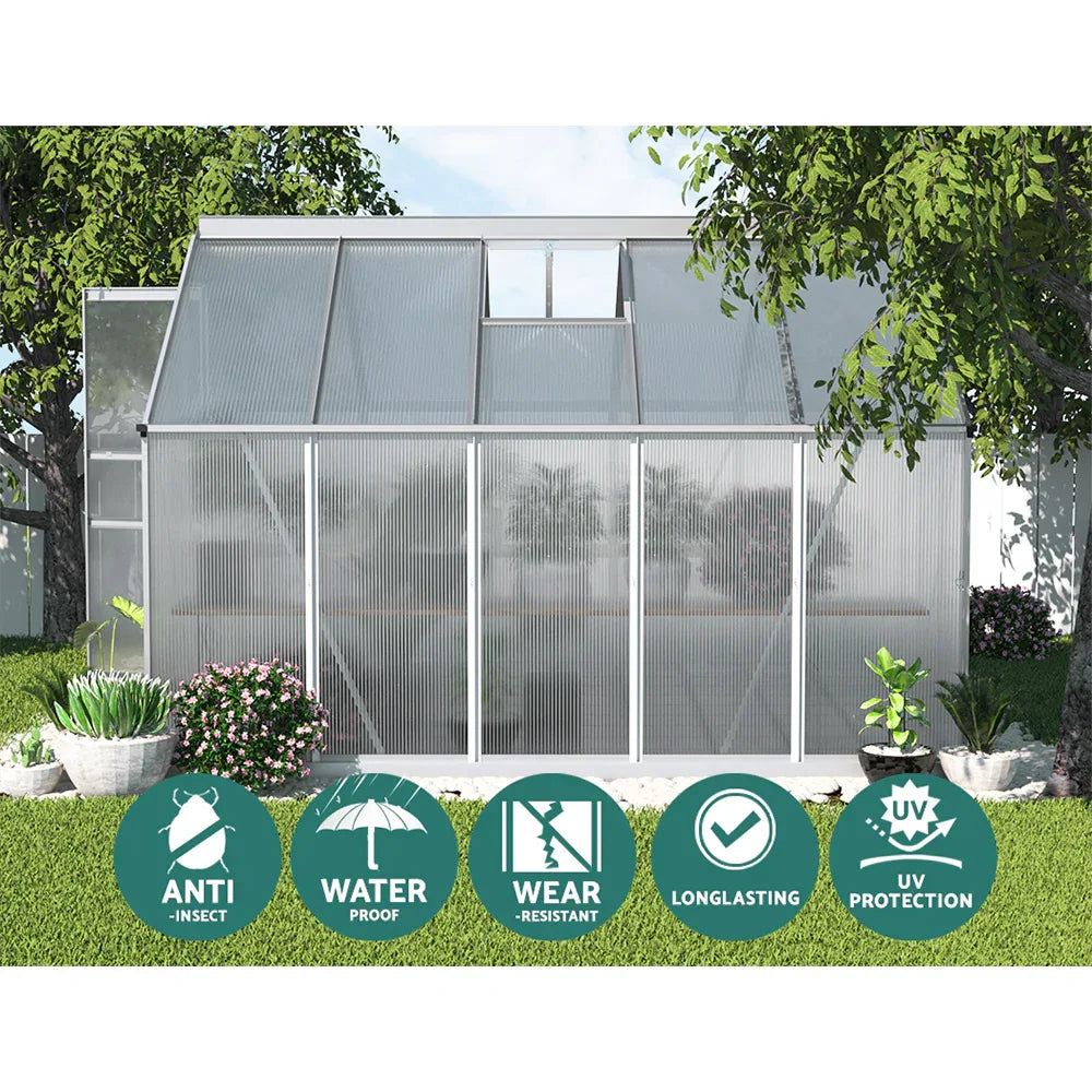 Green Fingers Greenhouse 3x2.5x1.95M Aluminium Polycarbonate Green House Garden Shed - Mekamart Australia