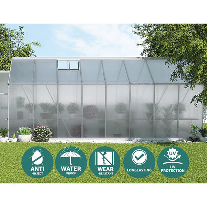 Green Fingers Greenhouse 4.7x2.5x2.26M Double Doors Aluminium Green House Garden Shed - Mekamart Australia